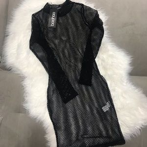 Black mesh midi dress